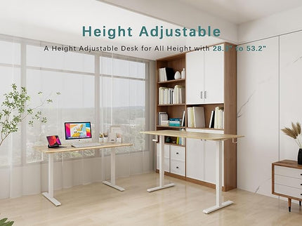 Whole Piece Top Manual Standing Desk Adjustable Height- Crank Stand Up Desk, Sit Stand Desk with Frame & Desktop,Maple Computer Desk - LeafyLoom