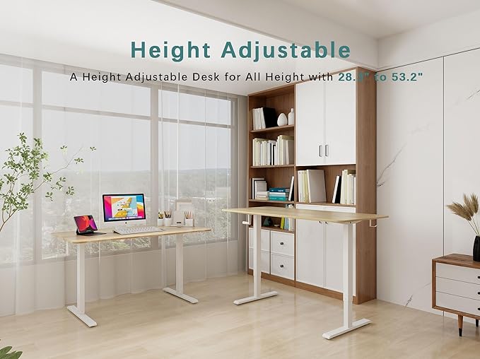 Whole Piece Top Manual Standing Desk Adjustable Height- Crank Stand Up Desk, Sit Stand Desk with Frame & Desktop,Maple Computer Desk - LeafyLoom
