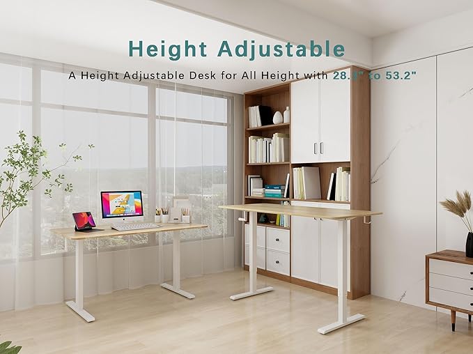Whole Piece Desktop Manual Standing Desk Adjustable Height- Crank Stand Up Desk, Sit Stand Desk with Frame Computer Desk - LeafyLoom