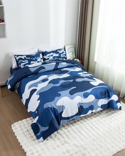 Meeting Story Camouflage Bedding Set, Colorful Pattern Style Comforter Set, 3 PCS One Comforter Two Pillowcases Two Sheets in One Bag, All Season Bedspread for Teens Adults (Navy,Twin - LeafyLoom