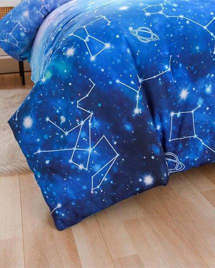 Holawakaka Tie Dye Constellation Print Ombre Comforter Set Twin Size Girls Boys Gradient Galaxy Bedding Set (Cyan,Twin) - LeafyLoom