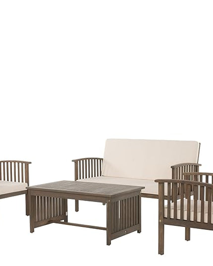 Christopher Knight Home Carolina Acacia Chat Set, 4-Pcs Set, Grey Finish / Cream - LeafyLoom