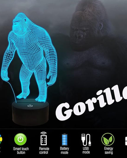 FULLOSUN 3D Night Light Ape Gorilla LED Nightlight Baby Nursery Monkey Lamp for Kids' Room Home Décor Xmas Birthday Gifts with 16 Color Changing - LeafyLoom