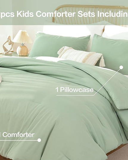 ROSGONIA Sage Green Twin Comforter Set for College Girls Boys,1 Sage Comforter & 1 Pillowcase, Lightweight Kids Comforter Sets Soft Dorm Bedding - LeafyLoom