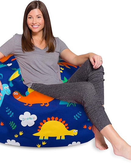 Posh Creations Bean Bag Chair for Kids, Teens, and Adults Includes Removable and Machine Washable Cover, Canvas Dinos on Blue, 48in - X-Large - LeafyLoom