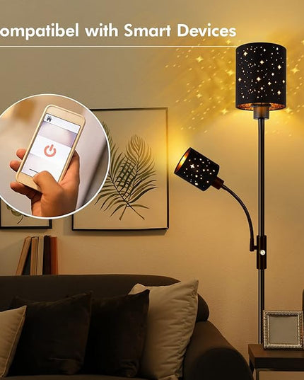 Floor Lamp for Bedroom, LED Floor Lamps with Reading Lamp, 2700K Brightness, 3-Way Switch, Bulbs Included, Modern Standing Lamps for Living Room Dining Room, Decorative Torchire Standing Lamp, Black - LeafyLoom