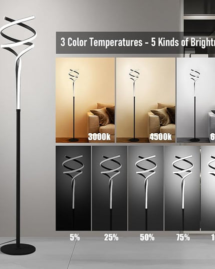 Floor Lamp,LED Modern Floor Lamps for Living Room,2500LM/40W-3-Color/Endless Dimmable Remote Control Standing Lamp,63" Black Floor Lamp for Living Room Bedroom Office. - LeafyLoom