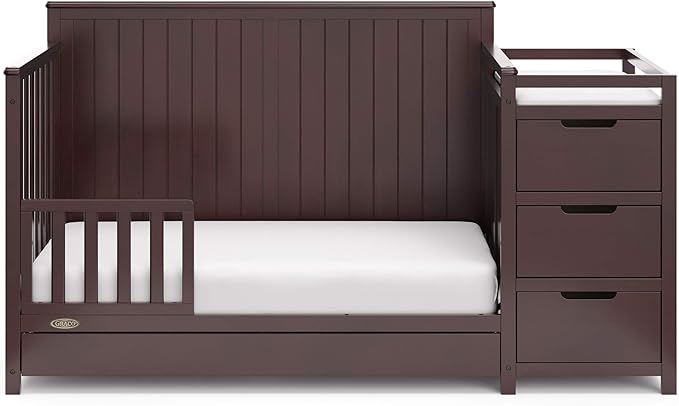 Graco Hadley 5-in-1 Convertible Crib and Changer with Drawer (Espresso) – GREENGUARD Gold Certified, Crib and Changing Table Combo with Drawer, Includes Baby Changing Pad, Converts to Full-Size Bed - LeafyLoom