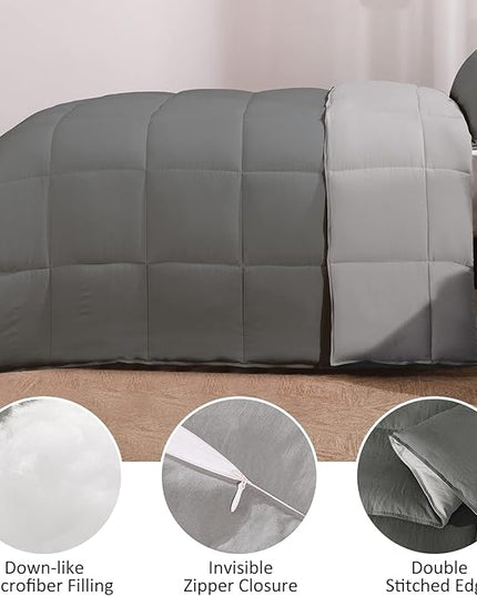 Basic Beyond Twin Comforter Set for Girls and Boys - Fluffy Twin Bed Comforter Set for All Seasons - Reversible Dark Grey Comforter Set - 2 Pieces (1 Comforter + 1 Pillow Sham) - Dark Gray/Grey - LeafyLoom