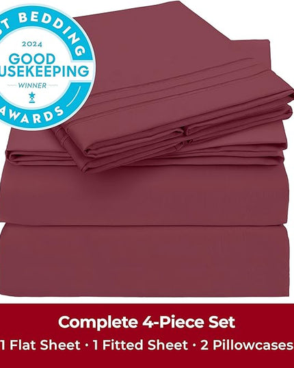 Mellanni Queen Sheets Set - 4 PC Iconic Collection Bedding Sheets & Pillowcases - Hotel Luxury, Extra Soft, Cooling Bed Sheets - Deep Pocket up to 16 inch (Queen, Burgundy) - LeafyLoom