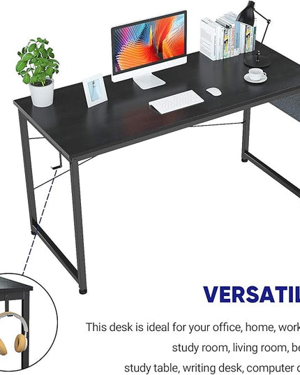 Foxemart Computer Desk 47" Office Desks Writing Study Desk Modern Simple PC Laptop Notebook Table with Storage Bag and Iron Hook for Home Office Workstation, Black - LeafyLoom