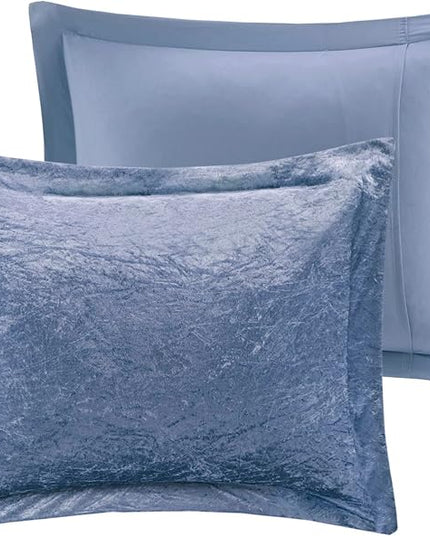 Intelligent Design Queen Comforter Set, Velvet Comforter Set , Luxury Diamond Quilting Comforter Set, Fluffy Comforter Bed Set with Decorative Pillowand 2 Shams, 4 Piece Blue, Full/Queen - LeafyLoom