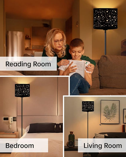 BoostArea Floor Lamp, Standing Lamp, 6W LED Floor Lamps with Black Lampshade, 2700K, Foot Switch, E26 Socket, 58" Tall Metal Pole Lamp, Simple Floor Lamps for Living Room/Bedroom/Farmhouse, Star - LeafyLoom