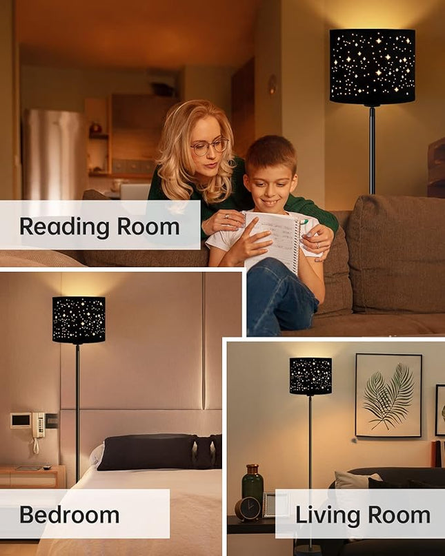 BoostArea Floor Lamp, Standing Lamp, 6W LED Floor Lamps with Black Lampshade, 2700K, Foot Switch, E26 Socket, 58" Tall Metal Pole Lamp, Simple Floor Lamps for Living Room/Bedroom/Farmhouse, Star - LeafyLoom