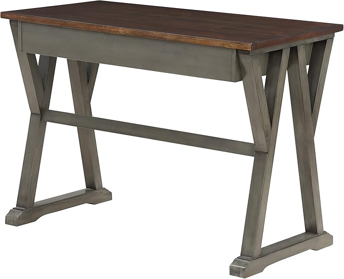 OSP Home Furnishings Jericho Rustic 42 Inch Writing Desk with 2 Drawers and Burnished Decorative Hardware, Slate Gray - LeafyLoom
