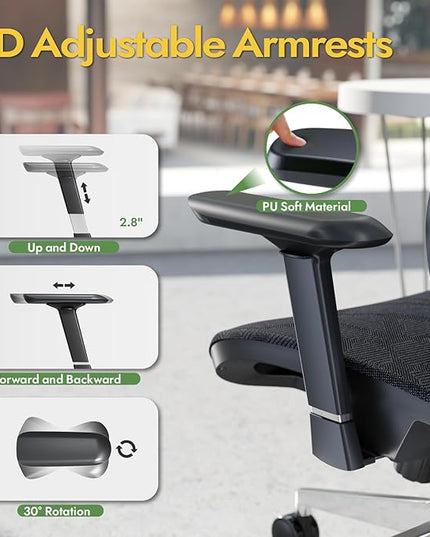 Office Chair Ergonomic Desk Chair, ALL-Mesh High Back Home Office Chair Lumbar Support, Reclining Gaming Chair Adjustable Armrests Headrest, Big and Tall Swivel Computer Chair 330LBS (Black) - LeafyLoom