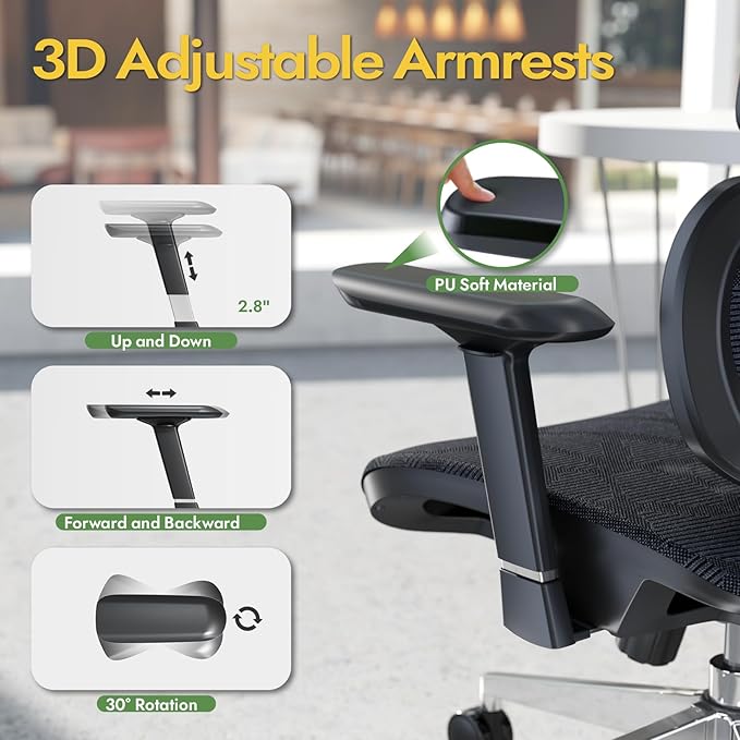 Office Chair Ergonomic Desk Chair, ALL-Mesh High Back Home Office Chair Lumbar Support, Reclining Gaming Chair Adjustable Armrests Headrest, Big and Tall Swivel Computer Chair 330LBS (Black) - LeafyLoom