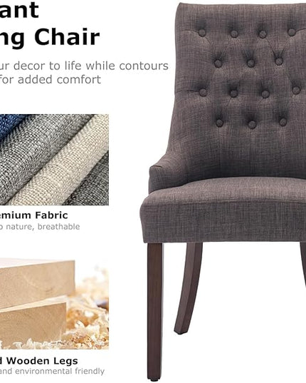 COLAMY Wingback Upholstered Dining Chairs Set of 2, Fabric Side Dining Room Chairs with Tufted Button, Living Room Chairs for Home Kitchen- Brown - LeafyLoom