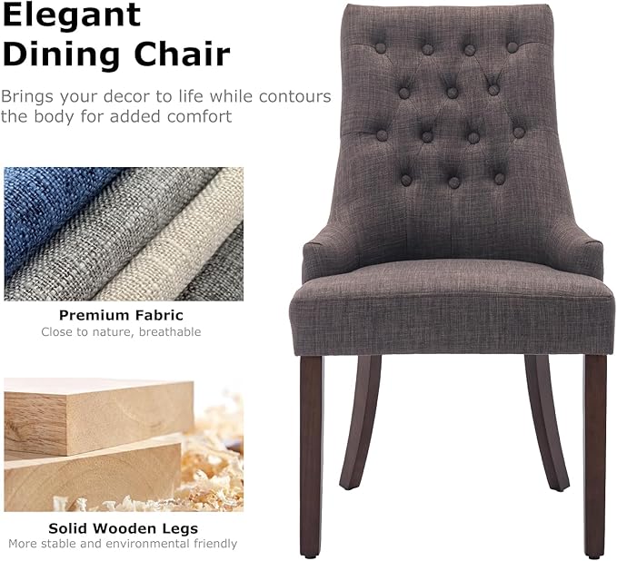 COLAMY Wingback Upholstered Dining Chairs Set of 2, Fabric Side Dining Room Chairs with Tufted Button, Living Room Chairs for Home Kitchen- Brown - LeafyLoom