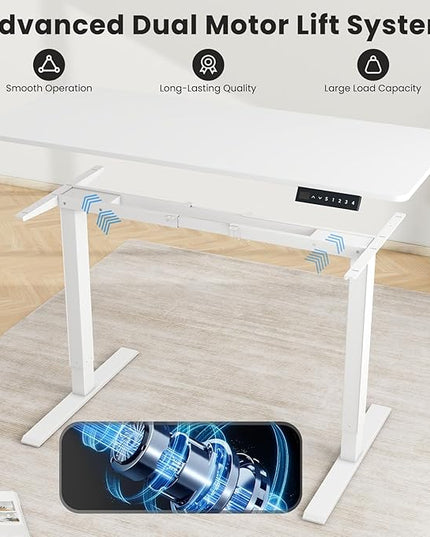 Dual Motor Electric Desk Frame- Standing Desk Legs, Ergonomic Height Adjustable Desk Frame, Sit Stand Desk Frame, Heavy Duty 330 lb Load Capacity (White Frame Only) - LeafyLoom