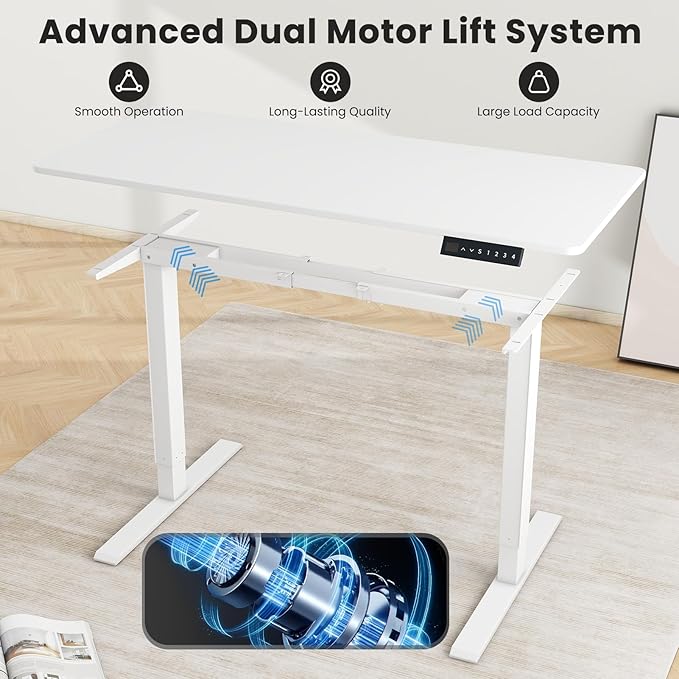 Dual Motor Electric Desk Frame- Standing Desk Legs, Ergonomic Height Adjustable Desk Frame, Sit Stand Desk Frame, Heavy Duty 330 lb Load Capacity (White Frame Only) - LeafyLoom