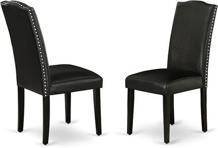 East West Furniture SHEN3-BLK-69 3 Piece Kitchen Table Set Contains a Round Dining Table with Pedestal and 2 Black Faux Leather Parson Dining Room Chairs, 42x42 Inch, Black - LeafyLoom