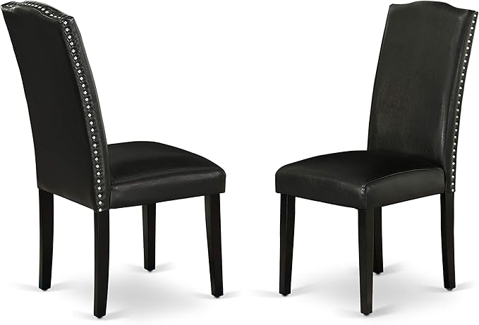 East West Furniture SHEN3-BLK-69 3 Piece Kitchen Table Set Contains a Round Dining Table with Pedestal and 2 Black Faux Leather Parson Dining Room Chairs, 42x42 Inch, Black - LeafyLoom