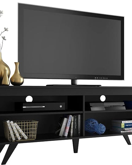 Madesa TV Stand with 4 Shelves and Cable Management, Entertainment Center for TVs up to 65 Inches, Wood, 23'' H x 15'' D x 59'' L – Black - LeafyLoom