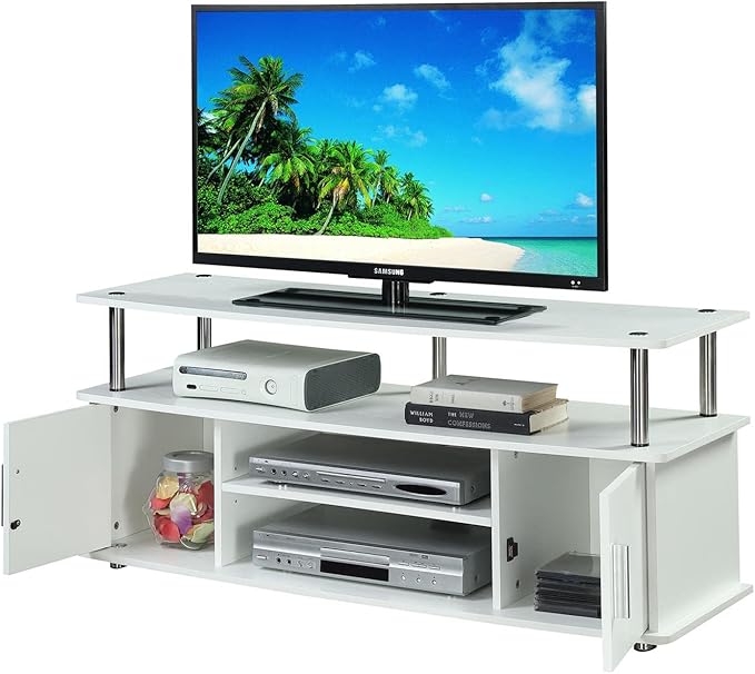 Convenience Concepts Designs2Go Monterey TV Stand with Cabinets and Shelves Home_Furniture_and_Decor, 47.25"L x 15.75"W x 21.25"H, White - LeafyLoom