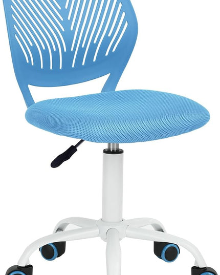 FurnitureR Writing Task Chair 360 Swivel,Low Mid PP Mesh Back Fabric Seat, Height Adjustable, Rolling Castor,W15.7”xD15.2”x H29.5-34.2",Blue - LeafyLoom