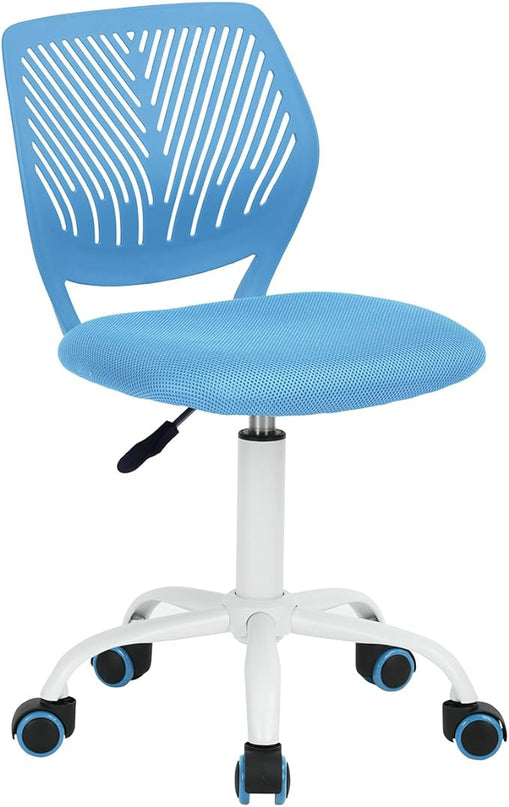 FurnitureR Writing Task Chair 360 Swivel,Low Mid PP Mesh Back Fabric Seat, Height Adjustable, Rolling Castor,W15.7”xD15.2”x H29.5-34.2",Blue - LeafyLoom