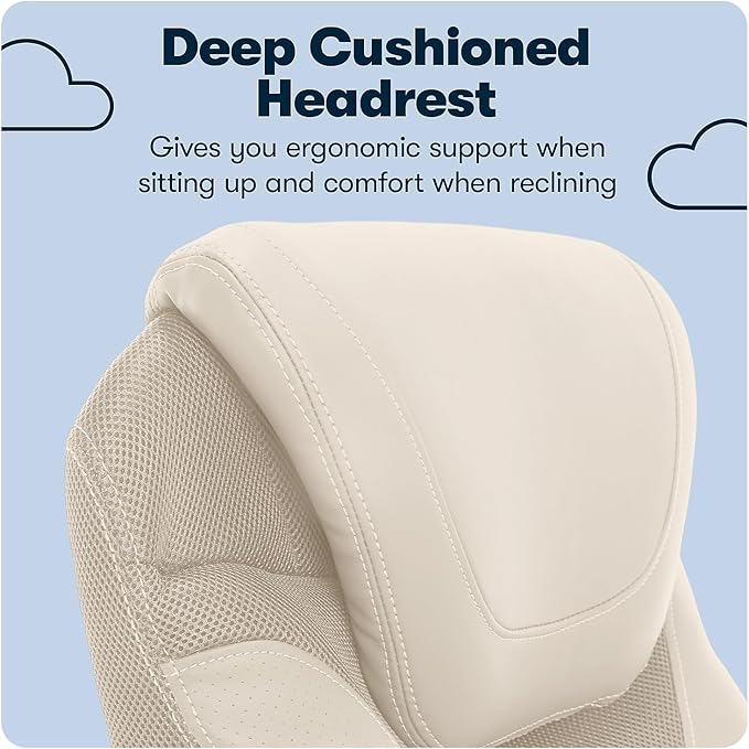 Serta Bryce Executive Office Chair, Ergonomic Computer DeskChair with Patented AIR Lumbar Technology, Comfortable Layered Body Pillows for Cushioning, SertaQuality Foam, Bonded Leather, Cream White - LeafyLoom