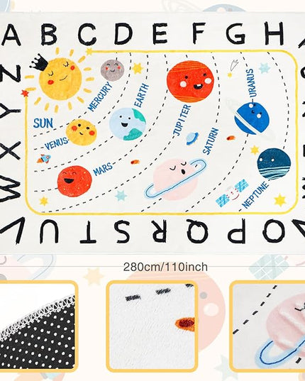 Soft ABC Kids Rug,110.2x78.7 in Washable Large Classroom Rug,Non-Slip Educational Kids Room Rug,Cute Solar System Playroom Area Rug for Classroom Playroom Bedroom Kids Room Decor - LeafyLoom