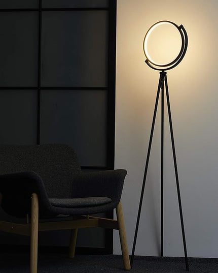 Syrinx Eclipse LED Floor Lamp, Modern Tripod LED Floor Lamp LED Ring Light for Living Rooms, Bedroom, Dorm Room, Office - LeafyLoom