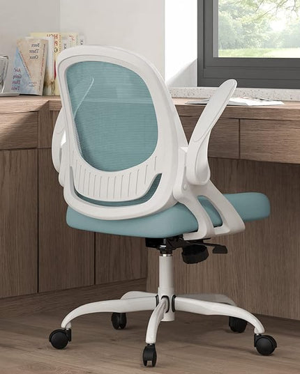 Home Office Chair Work Desk Chair Comfort Ergonomic Swivel Computer Chair, Breathable Mesh Desk Chair, Lumbar Support Task Chair with Wheels and Flip-up Arms and Adjustable Height - LeafyLoom