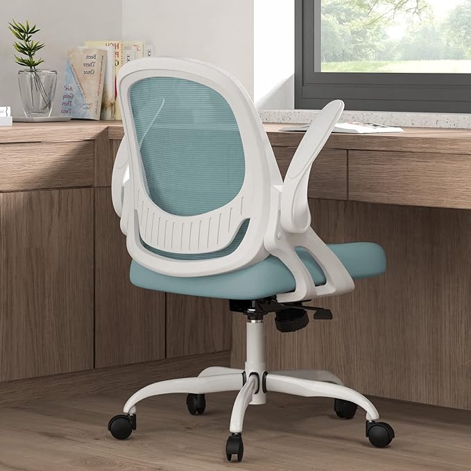 Home Office Chair Work Desk Chair Comfort Ergonomic Swivel Computer Chair, Breathable Mesh Desk Chair, Lumbar Support Task Chair with Wheels and Flip-up Arms and Adjustable Height - LeafyLoom