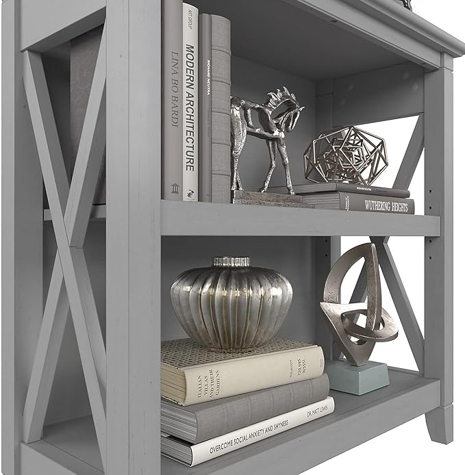 Bush Furniture Key West Small 2 Shelf Bookcase in Cape Cod Gray - LeafyLoom