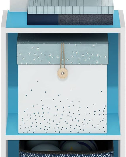 Furinno Luder Bookcase / Book / Storage, 2-Tier Cube, Light Blue/White - LeafyLoom