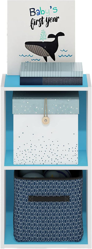 Furinno Luder Bookcase / Book / Storage, 2-Tier Cube, Light Blue/White - LeafyLoom