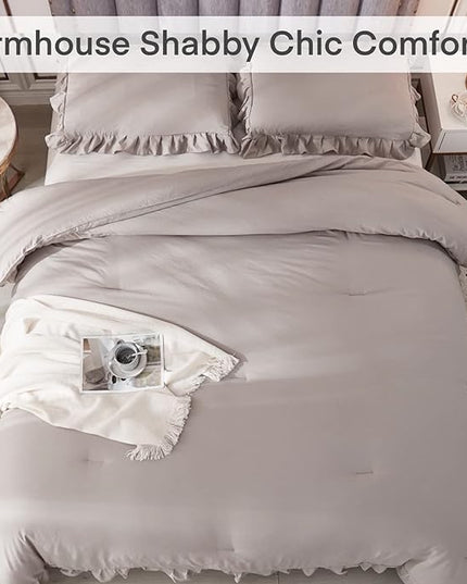 Andency Wheat Ruffle Comforter Set, 2 Pieces Kids Comforter Set Twin(66x90Inch), Farmhouse Shabby Chic Comforter Set, Soft Microfiber Kids Bedding Set - LeafyLoom