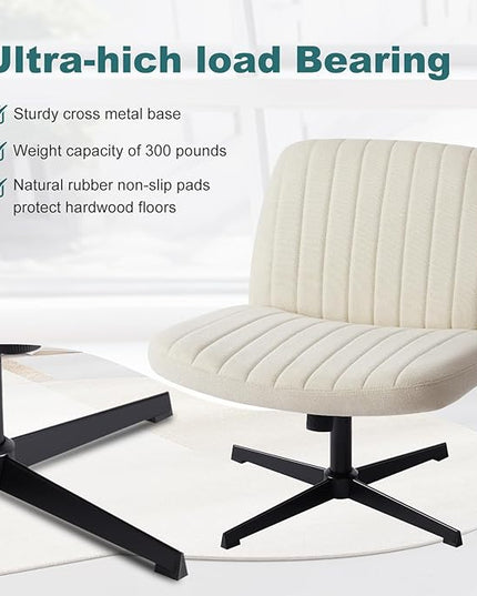 OLIXIS Cross Legged Armless Wide Adjustable Swivel Padded Home Office Desk Chair, White - LeafyLoom