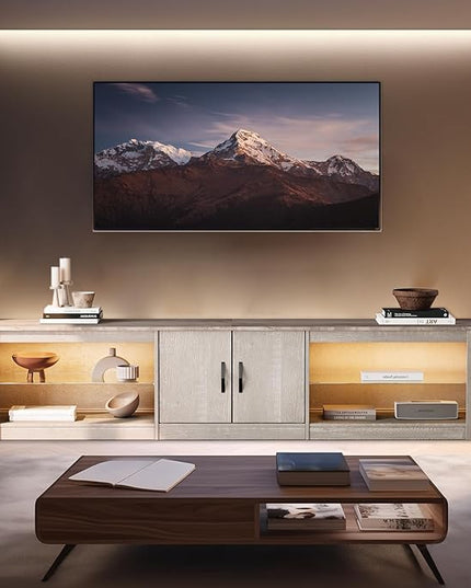 Bestier 80 Inch TV Stand for Large TVs 55/65/75/85/ inch, LED Entertainment Center with Two Cabinets, Adjustable Glass Shelves ＆ Cable Management, Gaming Tv Console for Living Room, Wash White - LeafyLoom