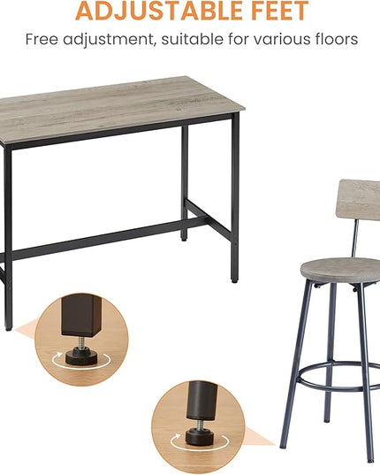 NicBex Dining Room Table Set for 4 Breakfast Nook Table Set Pub High Dining Table 5 Piece Set with 4 Pu Leather Bar Chairs for Kitchen Dining Room, Industrial Style, Grey - LeafyLoom