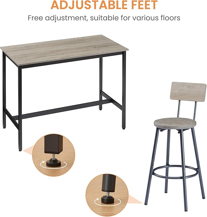 NicBex Dining Room Table Set for 4 Breakfast Nook Table Set Pub High Dining Table 5 Piece Set with 4 Pu Leather Bar Chairs for Kitchen Dining Room, Industrial Style, Grey - LeafyLoom