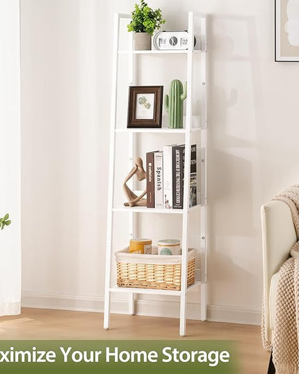 Yoobure Ladder Shelf, 4 Tier Tall Ladder Bookshelf Corner Shelf, Industrial Book Shelf Ladder Bookcase Narrow, Standing Storage Shelves Display Shelf for Bedroom Living Room Office Kitchen Bathroom - LeafyLoom