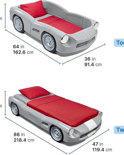 Step2 Roadster Toddler-to-Twin Bed, Crib to Twin Transition Race Car Bed, Adjustable, Ages 3+ Years Old, Easy Assembly, Gray - LeafyLoom