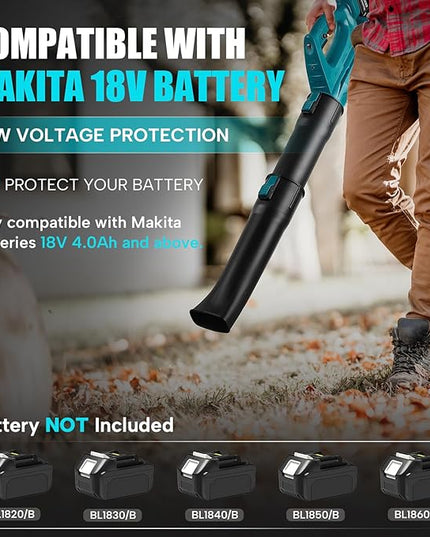 Cordless Leaf Blower for Makita 18V Battery, 450CFM 150MPH Electric Leaf Blower, 6 Speed Lightweight Handheld Leaf Blower for Lawn Care, Patio, Snow, Dust, Blowing Leaves (Battery NOT Included) - LeafyLoom