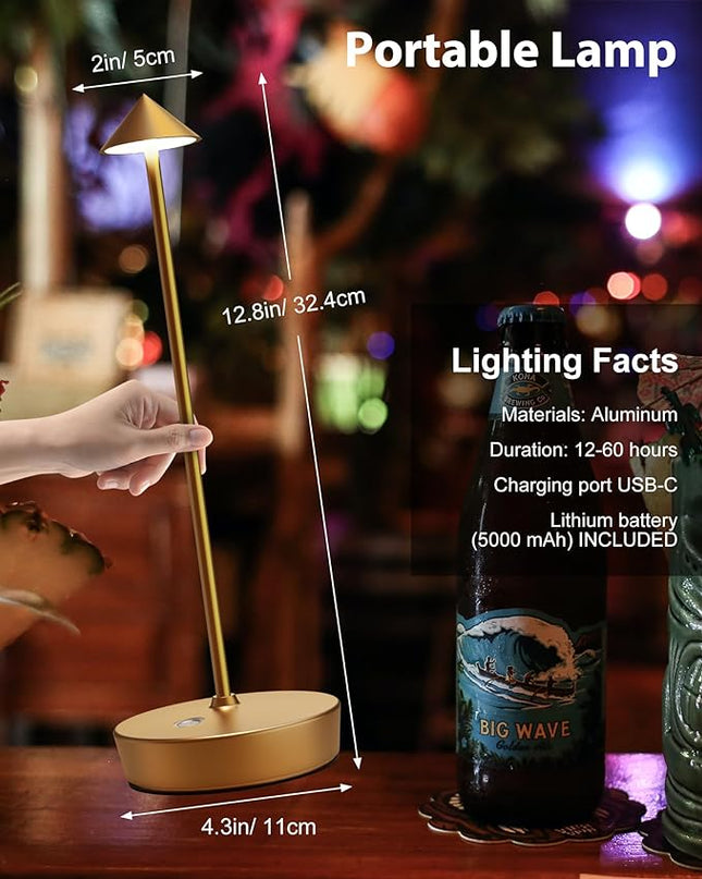 Cordless Table Lamps Rechargeable, 6000mAh Battery Operated LED Desk Lamp Outdoor Waterproof Portable Touch Dimmable Table Night Light for Patio Restaurant Dining Home Bronze - LeafyLoom