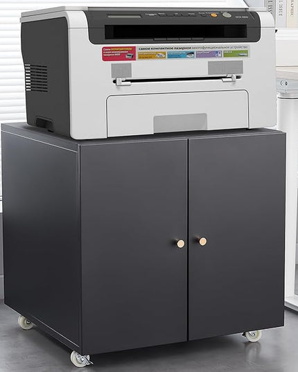 23.62" Metal Office Copier 2 Door and 360 ° Universal Wheel,Mobile Lateral Filing Cabinets w/Aluminum Alloy Handle,Rolling Printer Stand for Legal/Letter/A4,Black - LeafyLoom