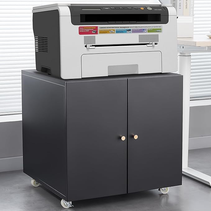 23.62" Metal Office Copier 2 Door and 360 ° Universal Wheel,Mobile Lateral Filing Cabinets w/Aluminum Alloy Handle,Rolling Printer Stand for Legal/Letter/A4,Black - LeafyLoom